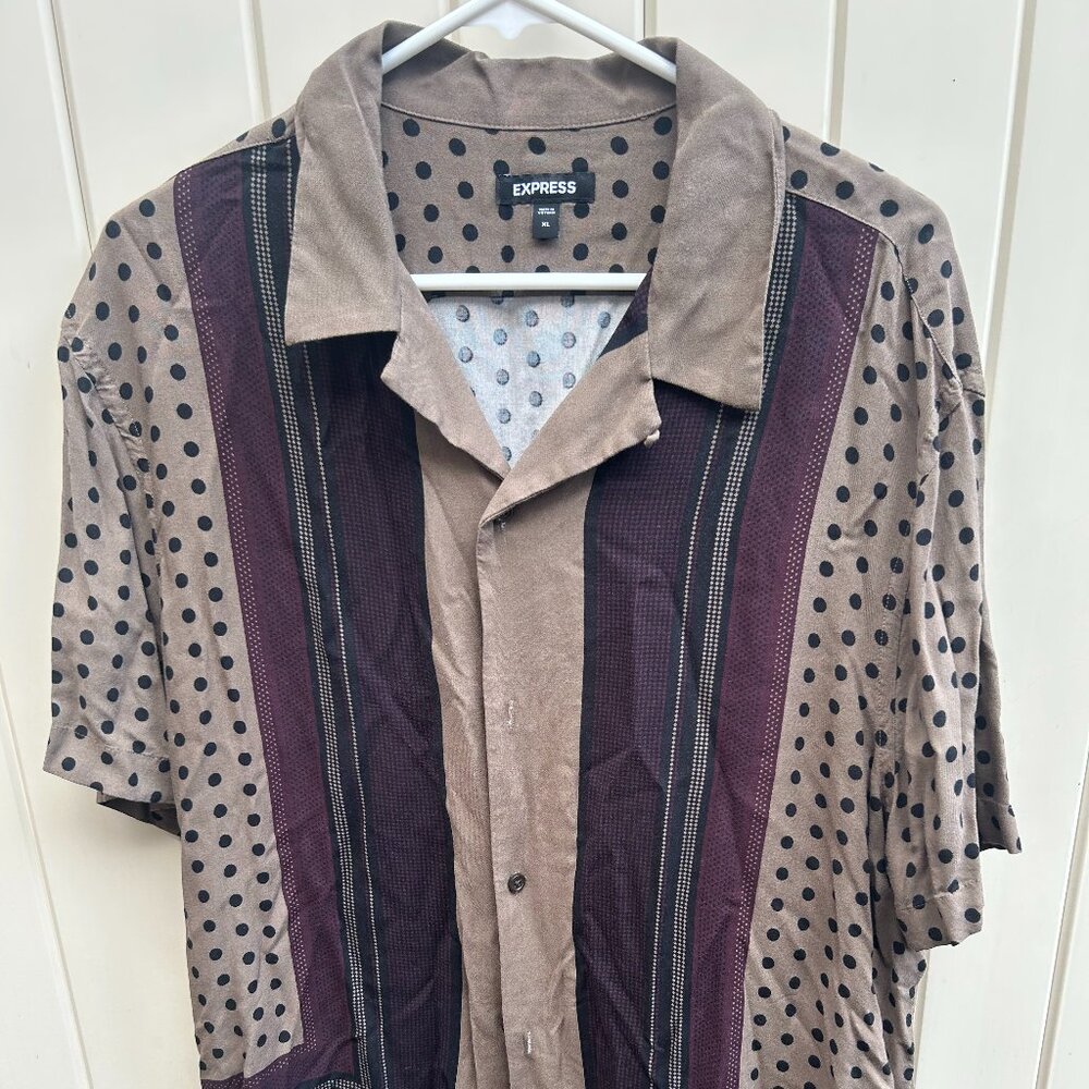Express Men's Short Sleeve Stripe and Polka Dot Button Down Size XL